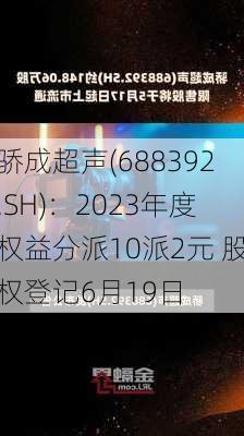 骄成超声(688392.SH)：2023年度权益分派10派2元 股权登记6月19日