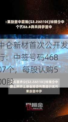 中仑新材首次公开发行：中签号码46807个，每股认购500股