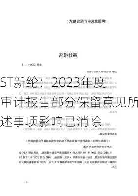 ST新纶：2023年度审计报告部分保留意见所述事项影响已消除