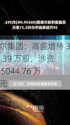 瑞尔集团：高盛增持 392.39 万股，涉资约 5044.76 万港元