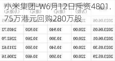 小米集团-W6月12日斥资4801.75万港元回购280万股