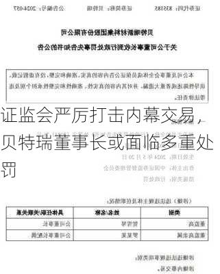 证监会严厉打击内幕交易，贝特瑞董事长或面临多重处罚