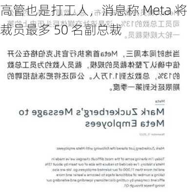 高管也是打工人，消息称 Meta 将裁员最多 50 名副总裁