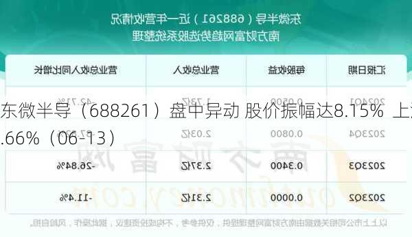 东微半导（688261）盘中异动 股价振幅达8.15%  上涨7.66%（06-13）