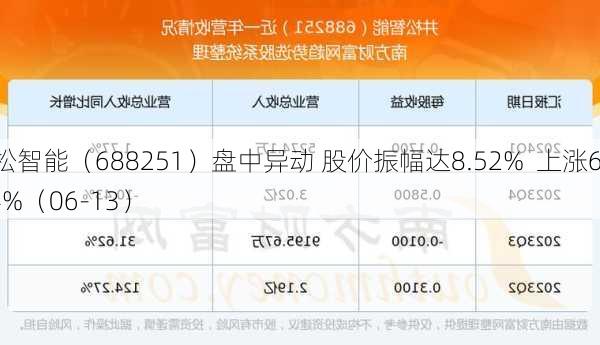 井松智能（688251）盘中异动 股价振幅达8.52%  上涨6.74%（06-13）