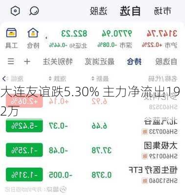 大连友谊跌5.30% 主力净流出192万