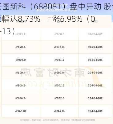 兴图新科（688081）盘中异动 股价振幅达8.73%  上涨6.98%（06-13）