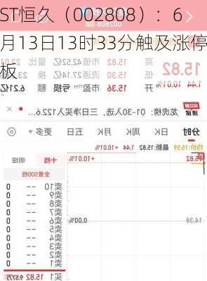 ST恒久（002808）：6月13日13时33分触及涨停板