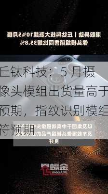 丘钛科技：5 月摄像头模组出货量高于预期，指纹识别模组符预期