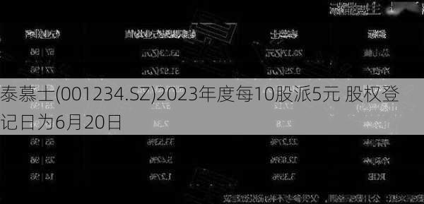 泰慕士(001234.SZ)2023年度每10股派5元 股权登记日为6月20日