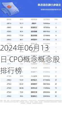 2024年06月13日 CPO概念概念股排行榜