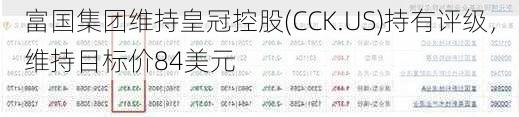 富国集团维持皇冠控股(CCK.US)持有评级，维持目标价84美元