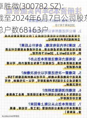 卓胜微(300782.SZ)：截至2024年6月7日公司股东总户数68163户