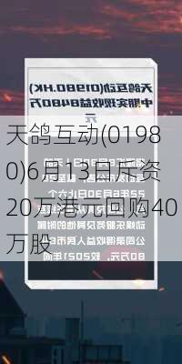 天鸽互动(01980)6月13日斥资20万港元回购40万股