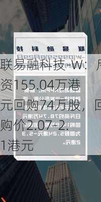 联易融科技-W：斥资155.04万港元回购74万股，回购价2.07-2.1港元