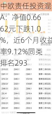 中欧责任投资混合A：净值0.6662元下跌1.0%，近6个月收益率9.12%同类排名293