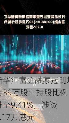 新华汇富金融蔡冠明增持39万股：持股比例升至9.41%，涉资9.17万港元