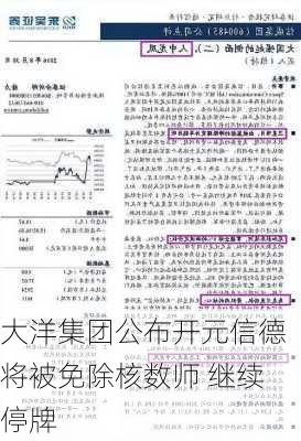 大洋集团公布开元信德将被免除核数师 继续停牌