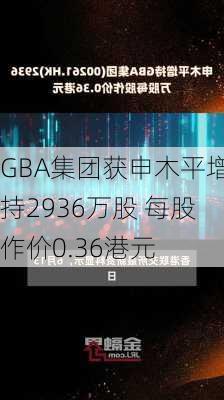 GBA集团获申木平增持2936万股 每股作价0.36港元