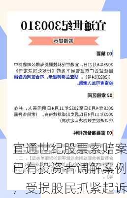 宜通世纪股票索赔案已有投资者调解案例，受损股民抓紧起诉