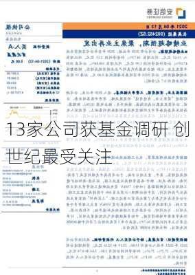 13家公司获基金调研 创世纪最受关注