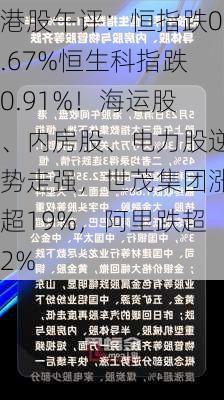 港股午评：恒指跌0.67%恒生科指跌0.91%！海运股、内房股、电力股逆势走强，世茂集团涨超19%，阿里跌超2%