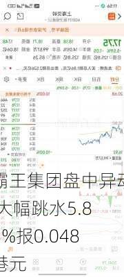 霸王集团盘中异动 大幅跳水5.88%报0.048港元