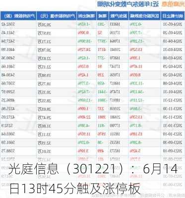 光庭信息（301221）：6月14日13时45分触及涨停板