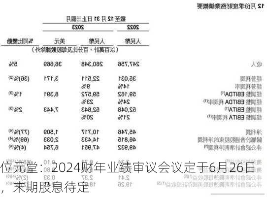 位元堂：2024财年业绩审议会议定于6月26日，末期股息待定