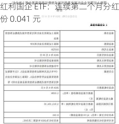 红利国企 ETF：连续第二个月分红，每份 0.041 元