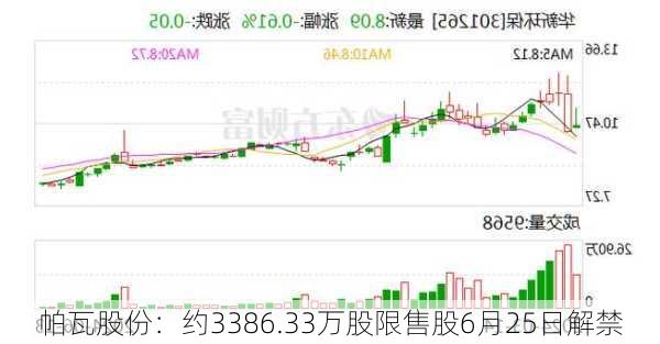 帕瓦股份：约3386.33万股限售股6月25日解禁