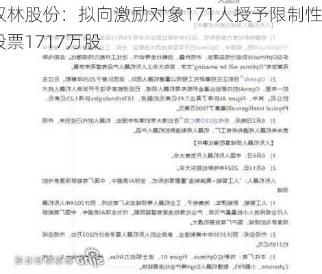 双林股份：拟向激励对象171人授予限制性股票1717万股