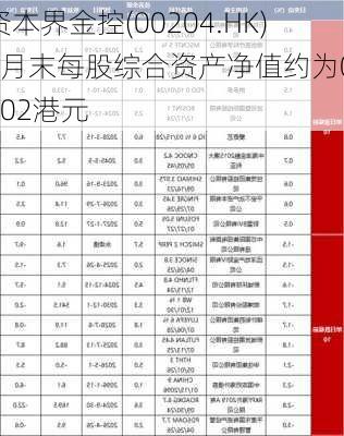 资本界金控(00204.HK)5月末每股综合资产净值约为0.402港元