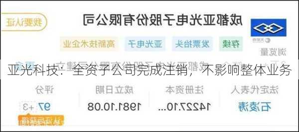 亚光科技：全资子公司完成注销，不影响整体业务