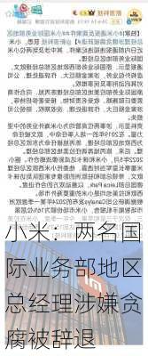 小米：两名国际业务部地区总经理涉嫌贪腐被辞退