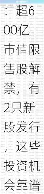 下周影响市场重要资讯前瞻：超600亿市值限售股解禁，有2只新股发行，这些投资机会靠谱