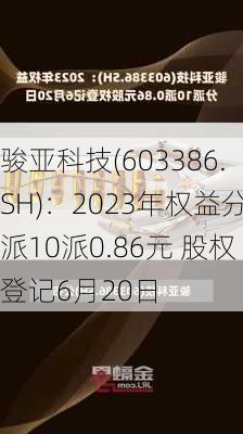 骏亚科技(603386.SH)：2023年权益分派10派0.86元 股权登记6月20日