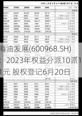 海油发展(600968.SH)：2023年权益分派10派1.1元 股权登记6月20日