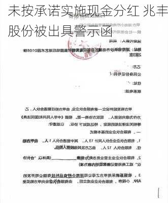 未按承诺实施现金分红 兆丰股份被出具警示函