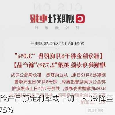 寿险产品预定利率或下调：3.0%降至 2.75%