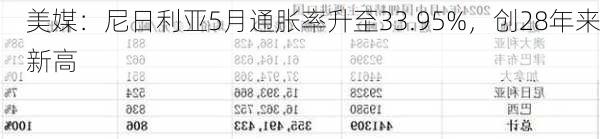 美媒：尼日利亚5月通胀率升至33.95%，创28年来新高