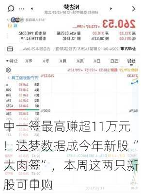 中一签最高赚超11万元！达梦数据成今年新股“大肉签”，本周这两只新股可申购