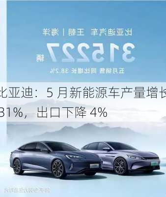 比亚迪：5 月新能源车产量增长 31%，出口下降 4%