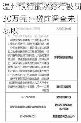 温州银行丽水分行被罚30万元：贷前调查未尽职