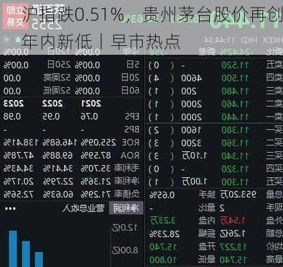 沪指跌0.51%，贵州茅台股价再创年内新低丨早市热点