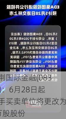 紫荆国际金融(08340)：6月28日起每手买卖单位将更改为2万股股份