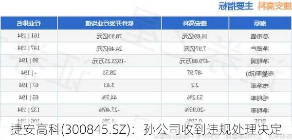 捷安高科(300845.SZ)：孙公司收到违规处理决定