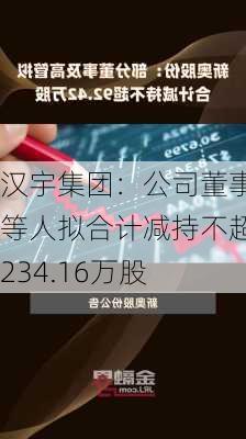 汉宇集团：公司董事等人拟合计减持不超234.16万股