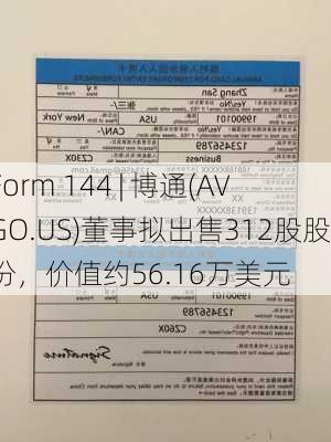 Form 144 | 博通(AVGO.US)董事拟出售312股股份，价值约56.16万美元