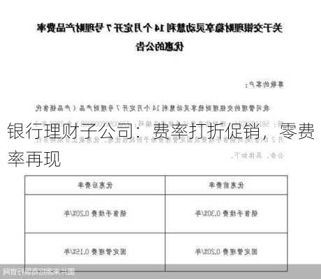 银行理财子公司：费率打折促销，零费率再现